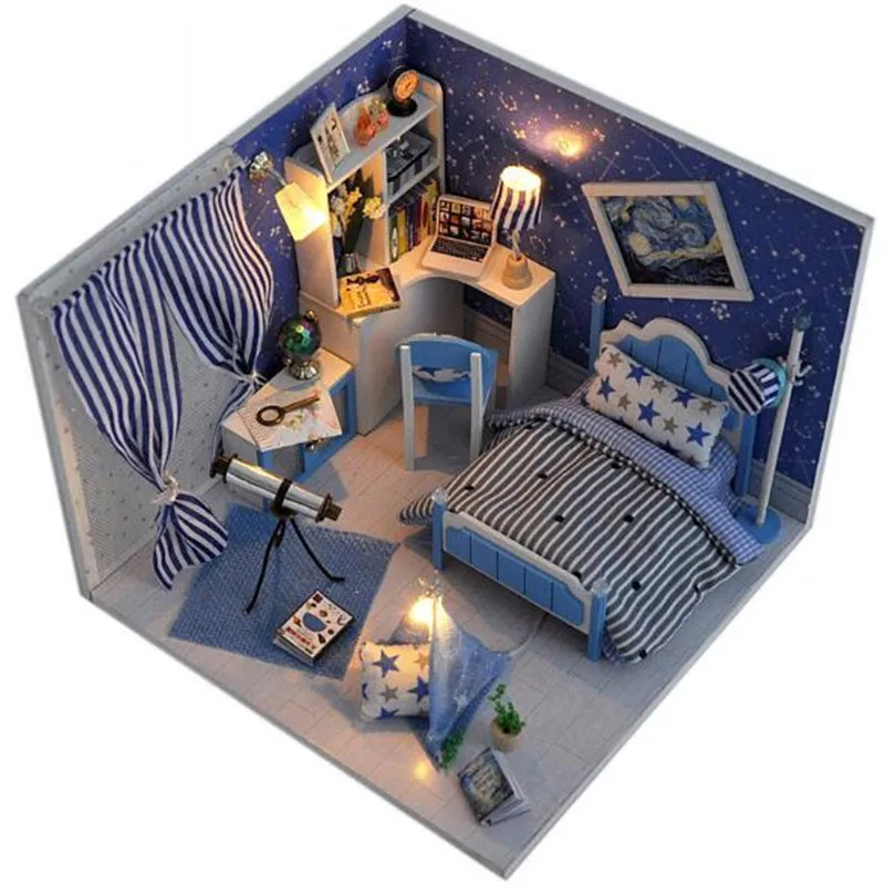 DIY Lutka Hiša Pohištvo Komplet Miniatura Diy Lutka Hiše Miniaturni Lutke Lesene Ročno izdelane Igrače za Otroke, Darilo za Rojstni dan