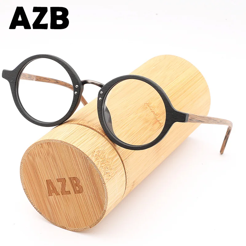 AZB Visoko Kakovostnih Lesenih Očala Okvirji Spektakel Retro Krog Jasno Očala za Ženske, Moške Lesa Optičnih Očal Okvir