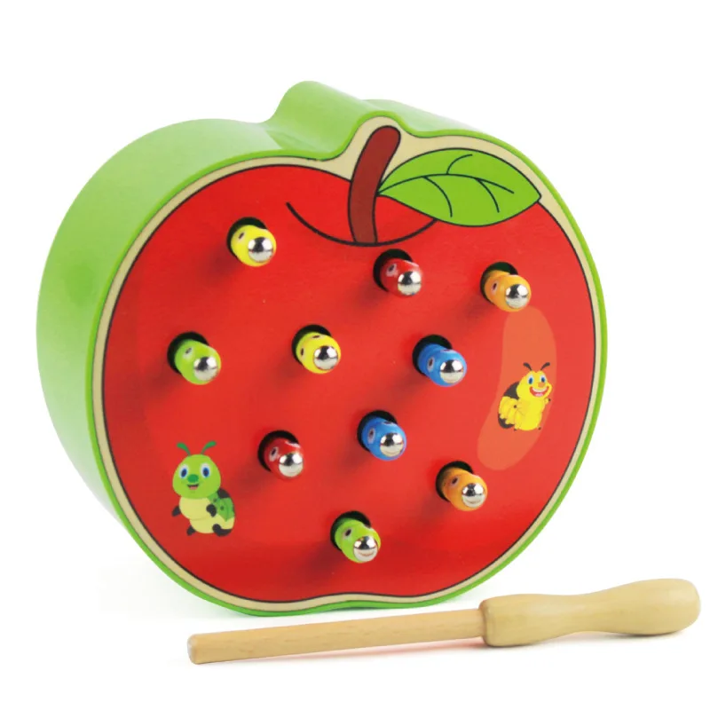 Montessori Lesene Igrače, Sestavljanke Zgodnjem Otroštvu Izobraževalne Igrače, Ujeti Črv Igra Barve Kognitivne Magnetni Jagode Apple