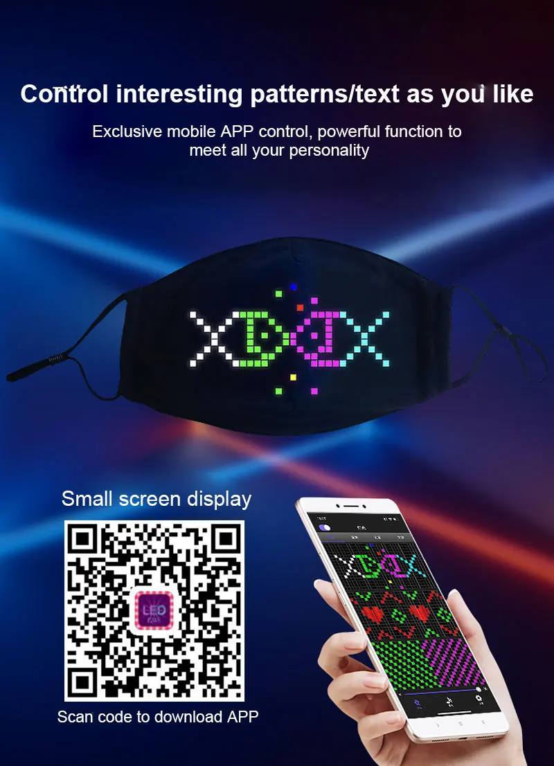 Programabilni LED masko za enkratno uporabo 576 LED Bluetooth light-emitting masko mobilni telefon urejanje vzorec zaslon bombaž maske za noč Čarovnic