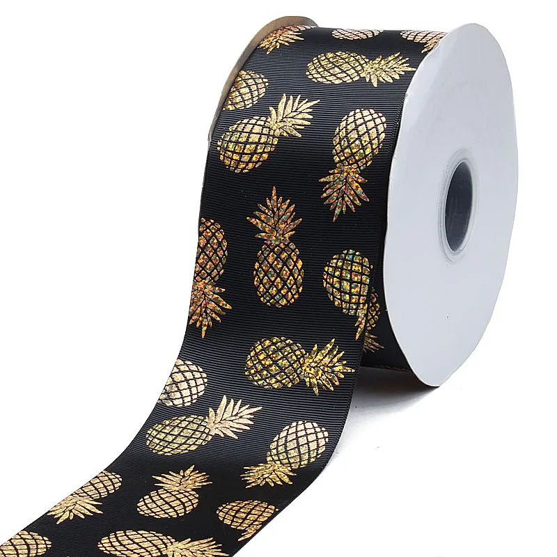 (50 jardov/veliko) Najnovejšo 3-palčni liston ananas zlato folijo natisnjeni lase loki traku