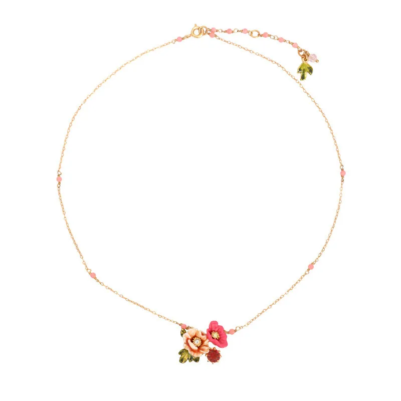 Zimski vrt serije dveh odtenkih emajl cvet cirkon pozlačeno ogrlica choker kratek clavicle verige ogrlica za ženske