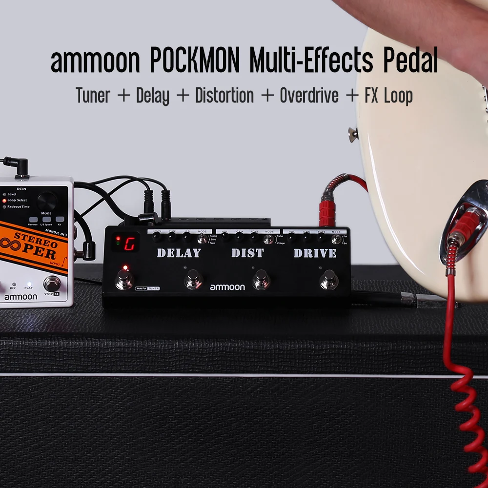 Ammoon POCKMON Multi-Učinki Kitara Pedal Trak z Tuner Zamudo Izkrivljanje Overdrive FX Zanke Tapnite Tempo Kitara Učinek Pedal
