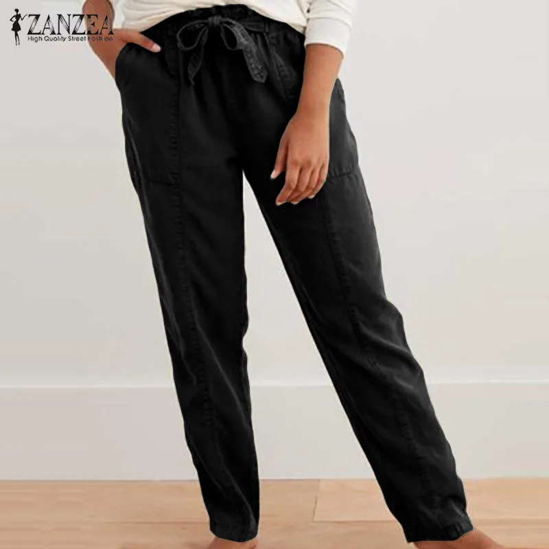 Ženski Kombinezon Hlače ZANZEA 2021 Stilsko Hlače Priložnostne Elastični Pas Dolgo Pantalon Ženski Trdna Tovora Harem Hlače Repa