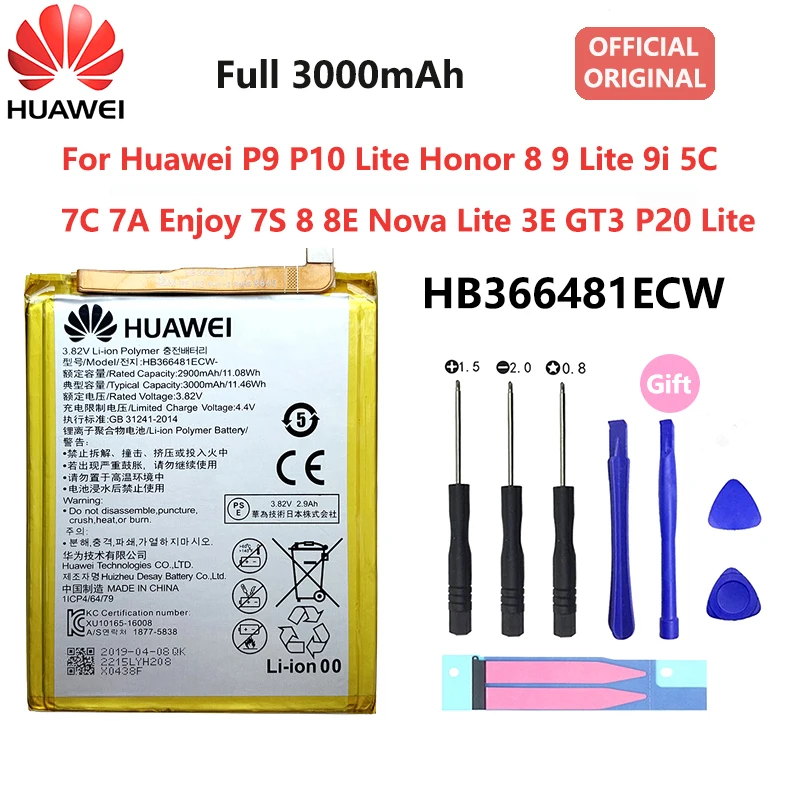 Originalni Huawei P9 P10 P20 Čast 8 9 Lite 10 9i 5C Uživajte Nova Mate 2 2i 3i 5A 5X 6S 7A 7X G7 Y7 G8 G10 Pro Plus SE Baterija Telefona