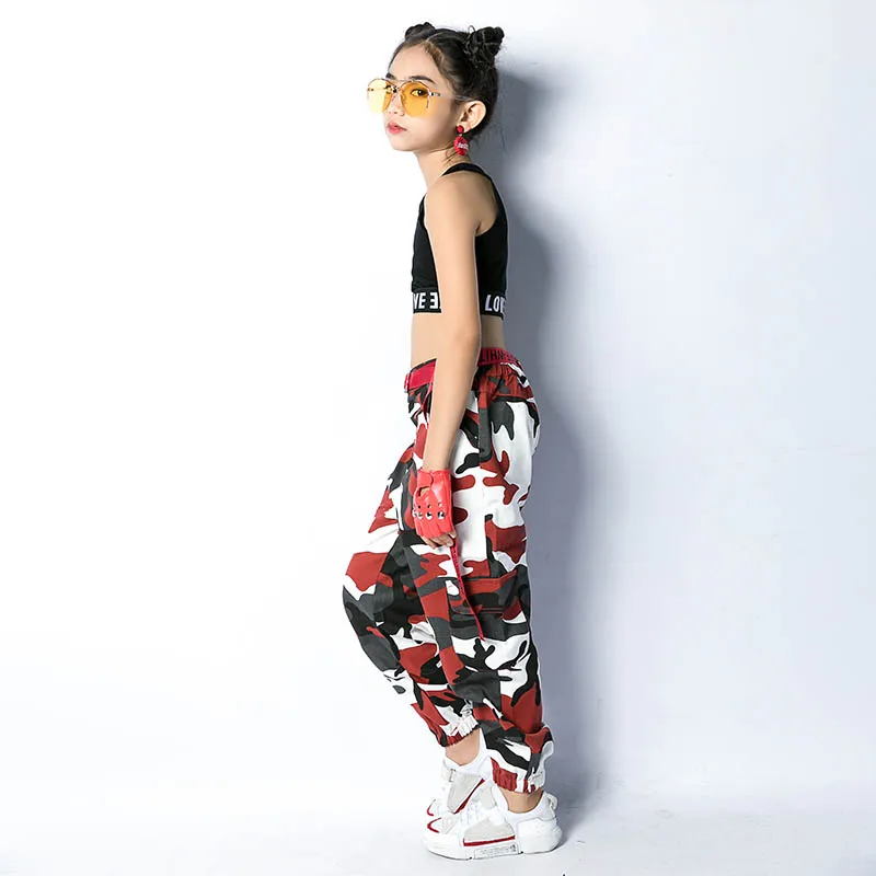 Jazz Plesne Kostume Dekleta Črn Telovnik Rdeče Prikrivanje Hlače Hip Hop Oblačila Otroci Ulični Ples Obleke Fazi Pokazal Nositi DN2531