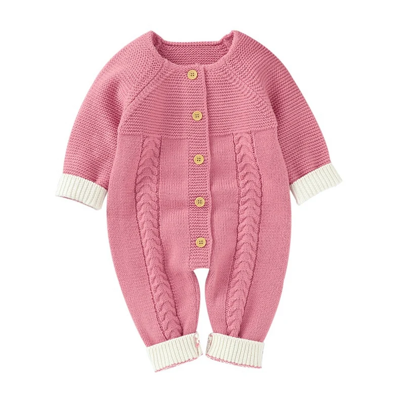 2020 Novo Srčkan Newborn Baby Boy, Girl Obleke z Dolgimi Rokavi Pletene Gumb Baby Romper Oblačila Jesensko Zimske Obrabe 0-24M