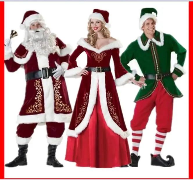 Odraslih Božiček Kostum Obleko Plišastih Oče Moderne Obleke Božič Cosplay Rekviziti Moških Božič Prestižni Ženska Božiček kostum
