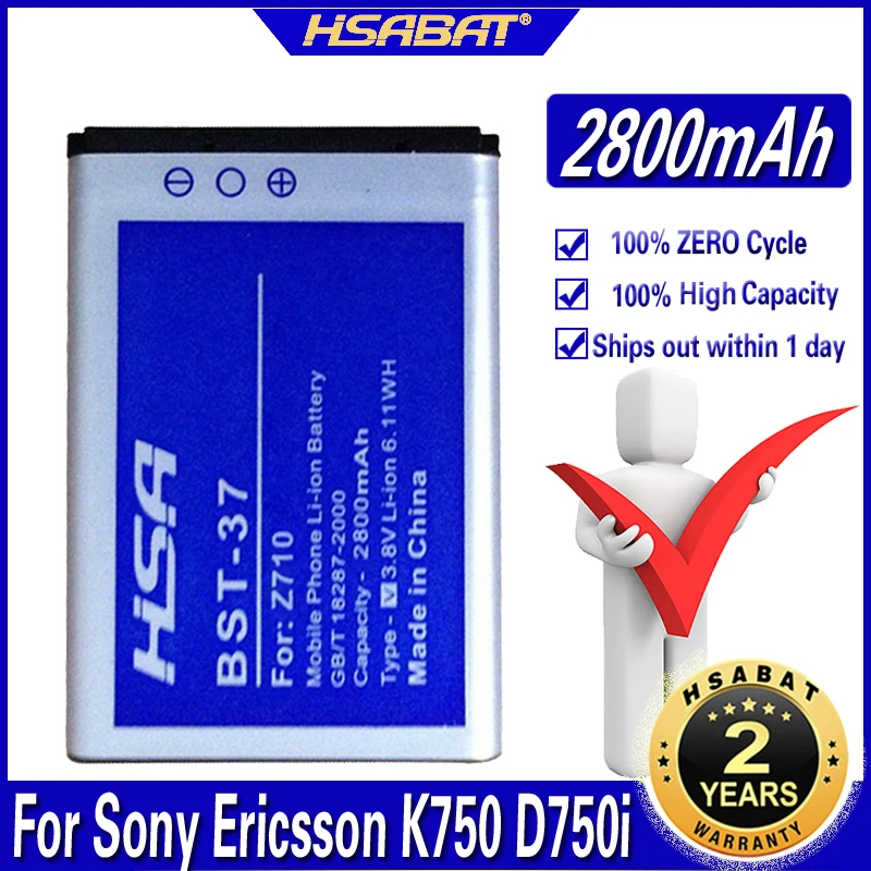 2800mAh BST-37 za Sony Ericsson D750i Baterije J100 J110 J120 J220 J230 K200 K220 K608 K610 W800 W810 W550C W810C W700C W710C