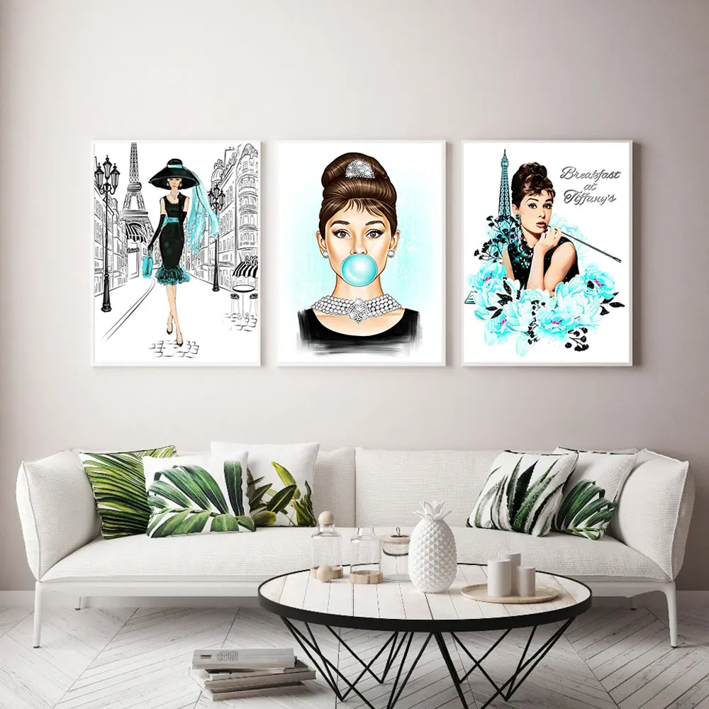 Znameniti Zvezda Plakatov in Fotografij z Audrey Hepburn žvečilni Gumi-Paris Moda Wall Art Plakat Sodobne Umetnosti Stenske Slike Ženska Doma Dekor