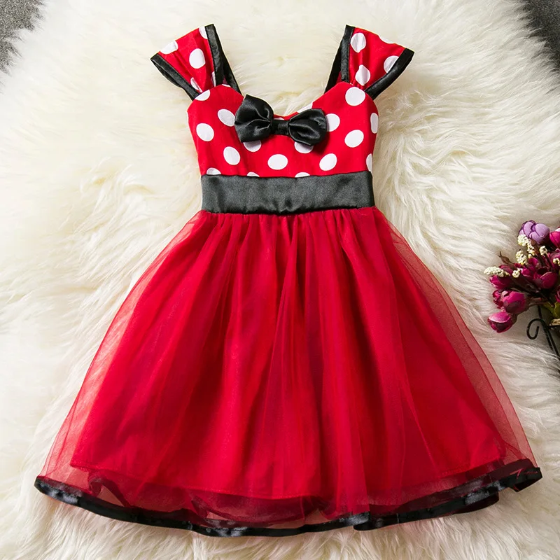 Poletje Dekle Obleko Red Dot Moda Lok Dekleta Obleke, Casual Tutu Otroci Oblačila Minnie Dekle Obleko Princese Kostum Božič