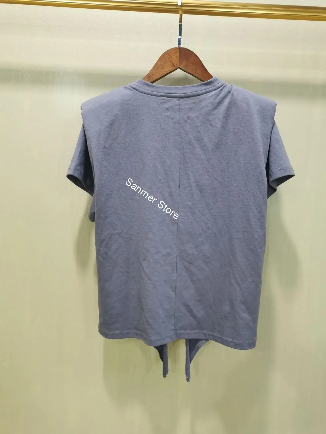 Ženske Siva Kratek Rokav T-shirt Bombaž O-vratu, Ramen Pad Vozlane Preprost Pasu Čipke-up 2020 Novo Poletje Nove Dame Tshirt Tee