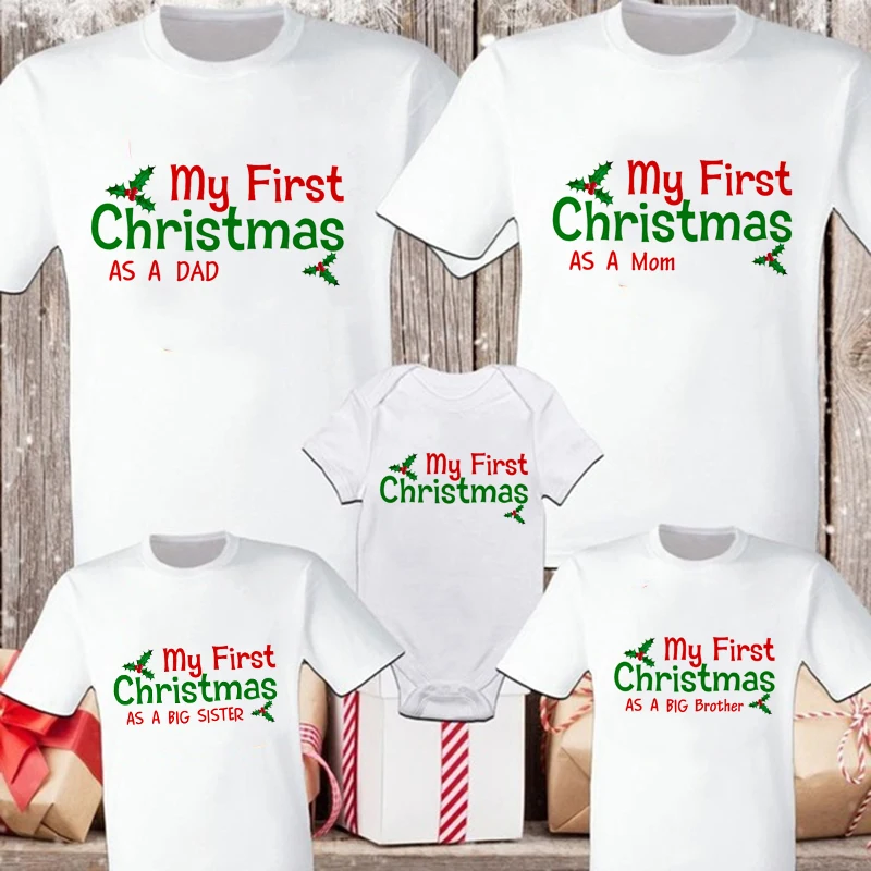 1 Kos Moj Prvi Božič Družinski Ujemanje T-shirt Sestra Brat Tees Oče, Mama T Srajce Baby Romper 2020 Božič Festival Oblačila