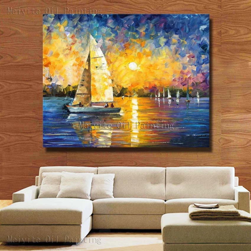 Sončni Zahod Nad Ocean Dobro Sceneryy Jadrnica Stenske Slike Lepo Oblikovanje Platno Wall Art