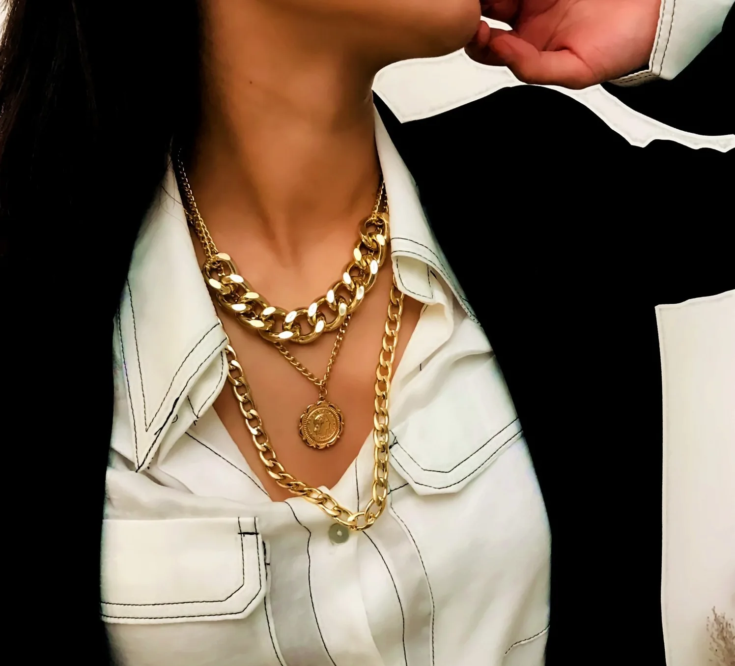 Trendy osebnost ustvarjalne pretirana multi-element ogrlica z vintage multi layer biser za trendovski ženske stranka darila