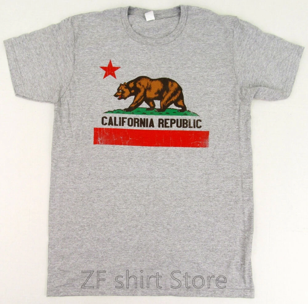California Republika T-shirt Cali Nosi Zastavo, Slim Fit Tee Odraslih S-2XL Sivo Nov moški majica s kratkimi rokavi ženske, bombaž tshirts