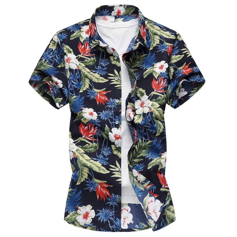 Mens Hawaiian Majica Moški Priložnostne camisa masculina Natisnjeni Plaži Majice Kratek Rokav blagovno znamko oblačil Brezplačna Dostava Plue Velikost