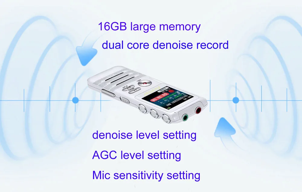 003 Escytegr Glas Aktivira Diktafon Dvojni Mikrofon Dual-Core Denoise Snemanje 16GB Audio Snemalnik Predvajalnik Glasbe MP3 Dictaphone