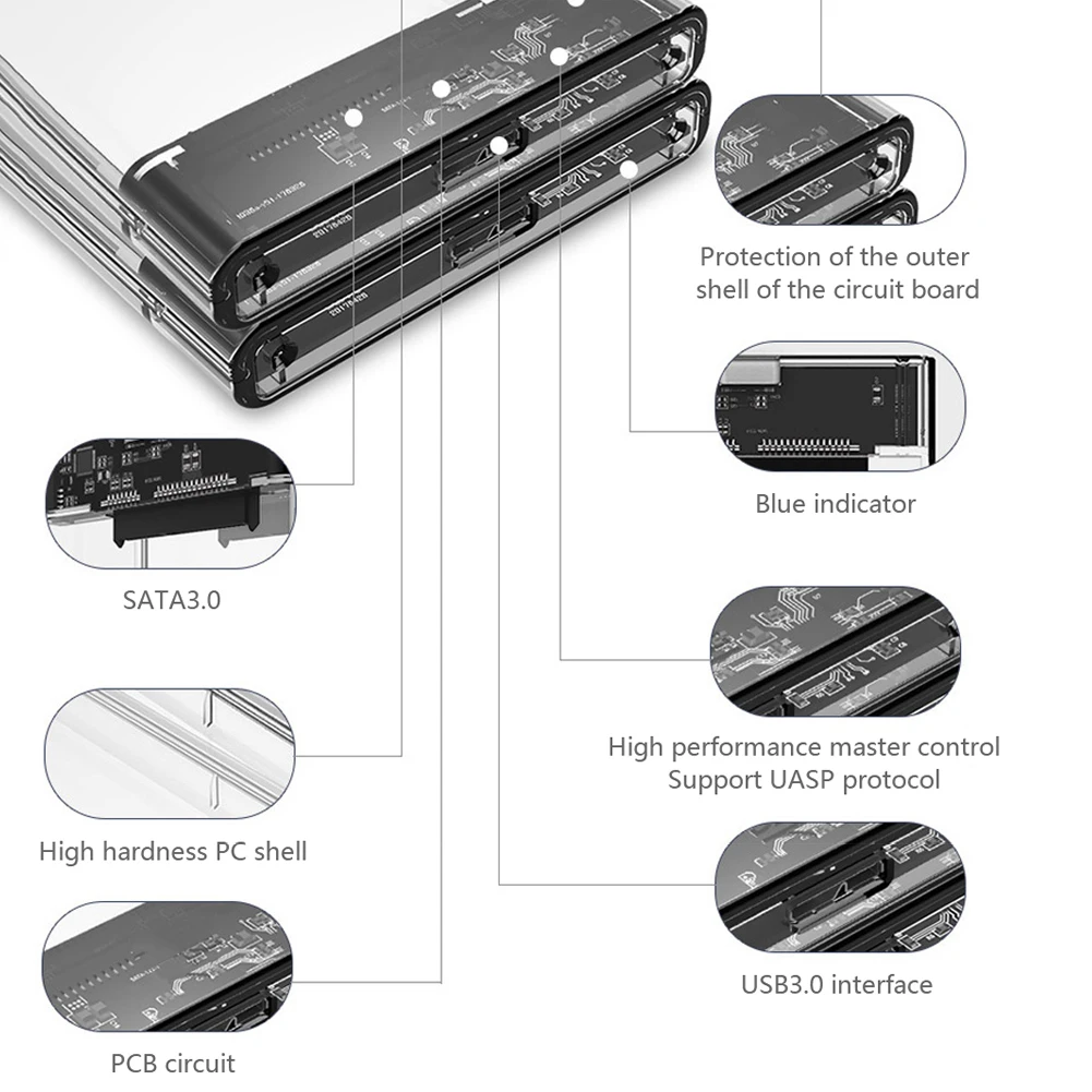 USB3.0 Ohišje HDD 2.5 inch Serial Port SATA SSD Trdi Disk Primeru Podporo 3TB pregledno Mobilno Zunanji HDD Primeru