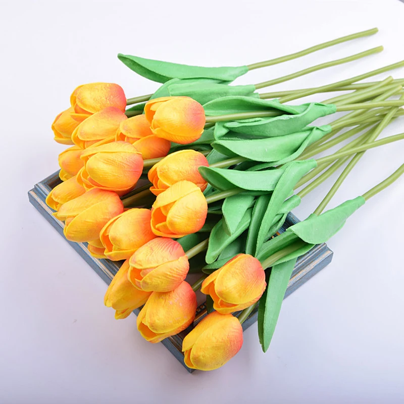 10pcs PU Mini Tulipanov Cvet Veje Pravi Dotik Poročni Šopek rož Umetne Svile Tulipani Cvetje za Domačo zabavo Dekoracijo