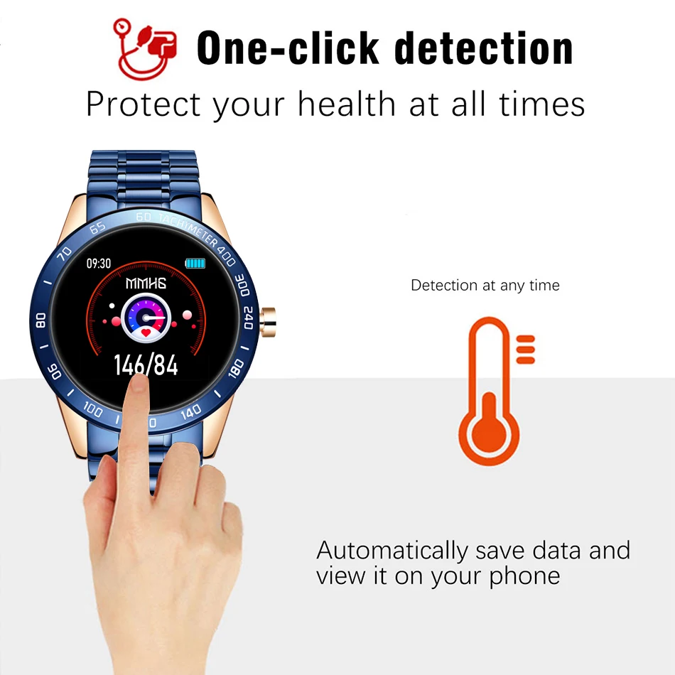 2020New Jekleno Modra pametno gledati Reloj Inteligente IP67 GPS za Android, iPhone, pametne ure moški ženske Srčni utrip Fitnes tracker+box