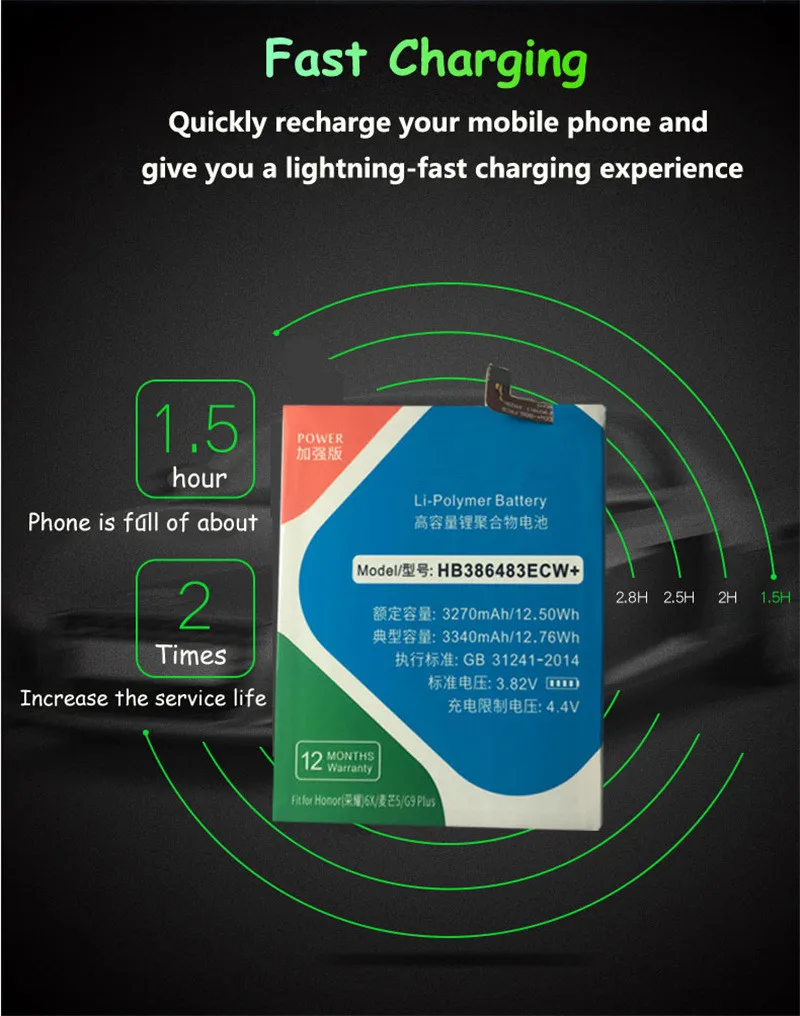 HB386483ECW+ Baterije Za Huawei Honor 6X/Maimang 5/G9 Plus 3340mAh Zamenjavo Mobilnega Telefona Baterije