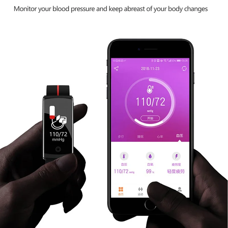 Pametna Zapestnica Krvni Tlak Merjenje Smart Band IP68 Vodotesen Fitnes Tracker Watch Srčnega utripa Dejavnosti Tracker