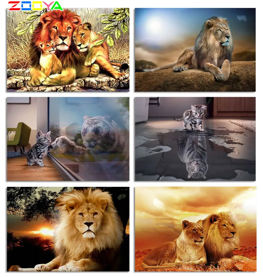 ZOOYA 5D DIY Celoten Krog Sveder Diamantni Slikarstvo Živali Lion Mozaik Vezenje Navzkrižno Šiv Nosorogovo Otroci Darilo Doma Dekor R025