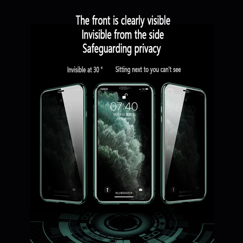 360 magnetni dvojno kaljenega stekla zasebnosti kovinski primeru mobilni telefon za Iphone11 Pro MAX XR X XS Max iPhone 8 7 6 6S Plus SE2020