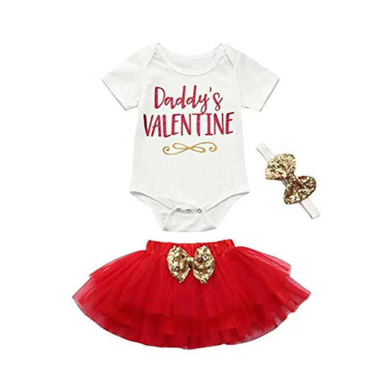 0-24M Svoj Prvi valentinov Dan za Malčke Baby Dekle Kratek Rokav Pismo Bodysuit Vrhovi + Tutu Krilo 2pcs Obleke Oblačila