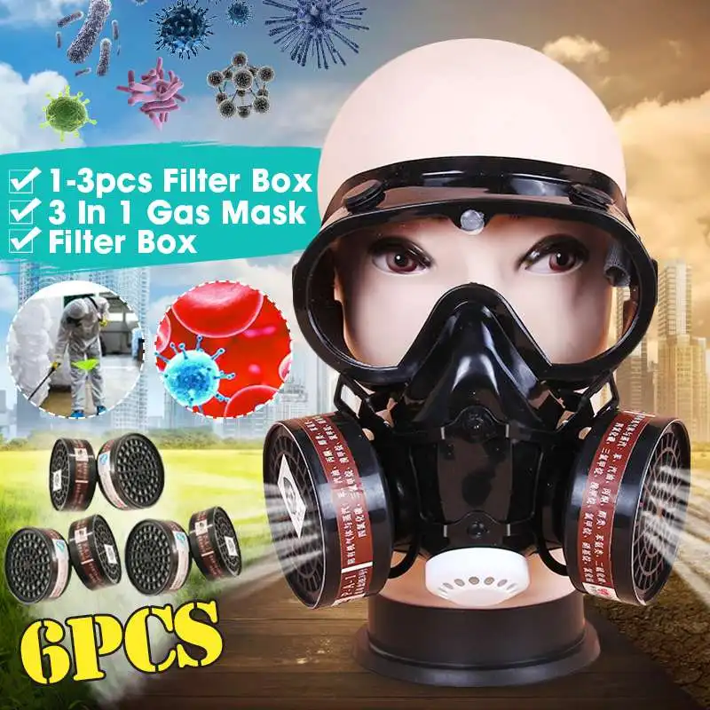 3 V 1 Respirator Plinsko Masko, Varnost Kemični Filter Vojaške Oči Buljiti Nastavite na Delovnem mestu Varnosti Z 2 Filter polje