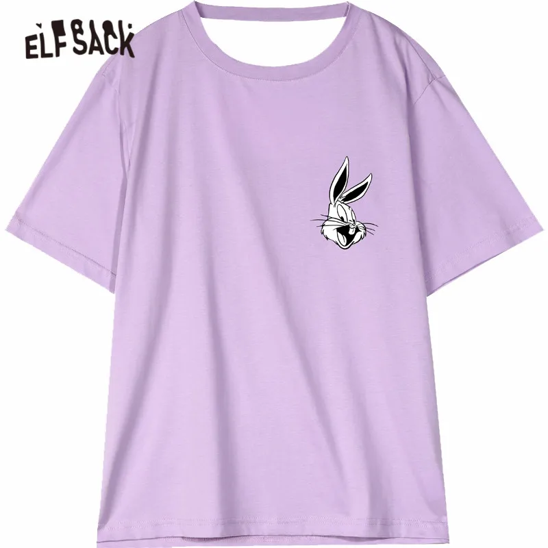 ELFSACK Rdeče Risanka Tiskanja Backless Priložnostne Ženske Majice 2020 Poletje ELF Black Kratek Rokav korejske Ženske Dnevno Osnovne Srčkan Vrhovi