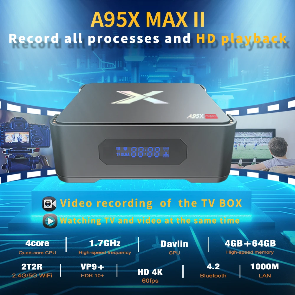 2020 A95X MAX II Video Snemanje TV Box Android 9.0 4GB RAM 64GB Amlogic S905X3 Quad Core Dual Wifi BT4.2 1000M 4K Set Top Box