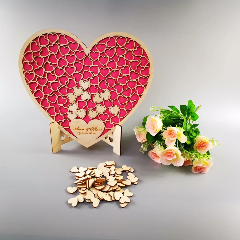 Osebno Srce oblika Poroka knjiga gostov Dekoracijo Kmečko Sladko Srce Spusti polje Poroko spustite polje 3D Obiskovalcev leseni škatli