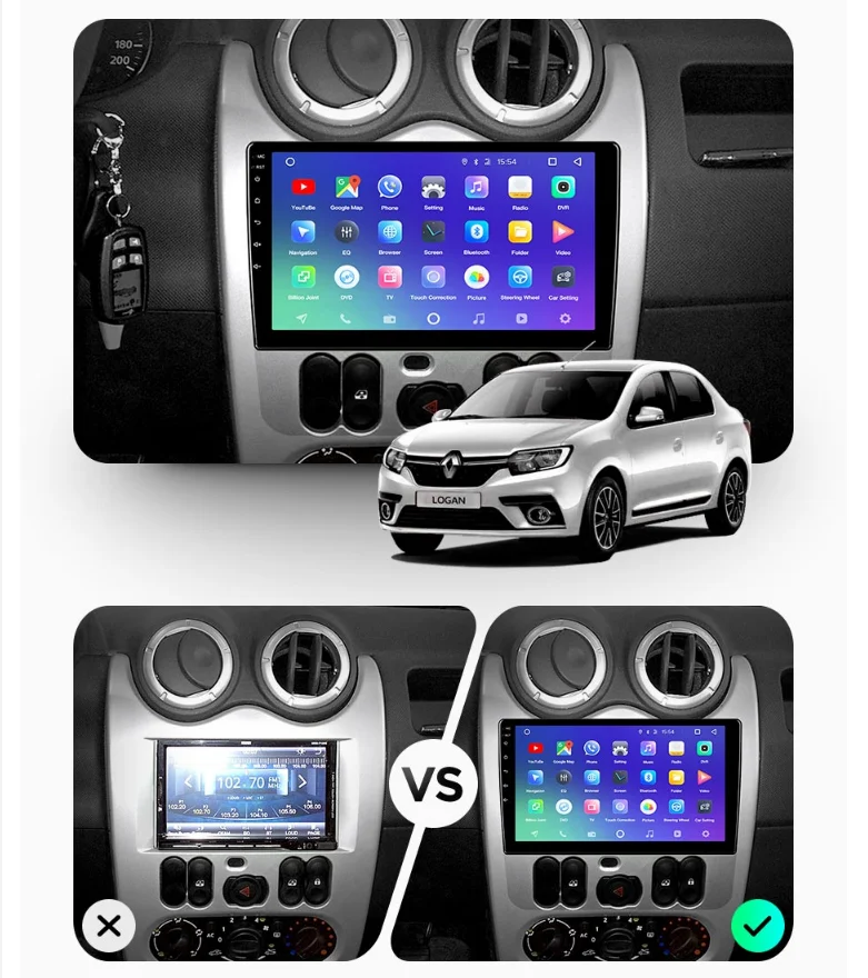 Android 10.0 Avto multimedijski predvajalnik, GPS za Renault Logan 2009-2013 GPS Navigacija Radio, Predvajalnik DVD-jev Multimedijski predvajalnik vodja enote