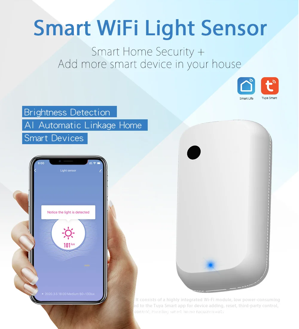 Tuya Wifi Svetlobni Senzor Smart Osvetljenosti Senzor Svetlosti Detektor Povezava Nadzor Senzor Smart Home Delo z Alex googlova Domača stran