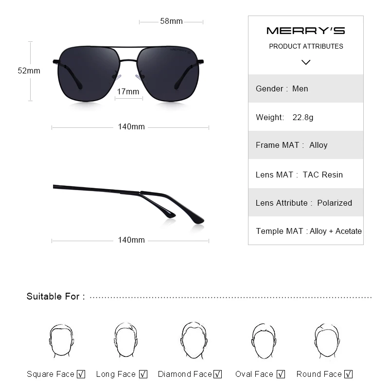 MERRYS DESIGN Moških Klasičnih sončna Očala Letalski Okvir HD Polarizirana Odtenkov Za Vožnjo UV400 Zaščito S8173