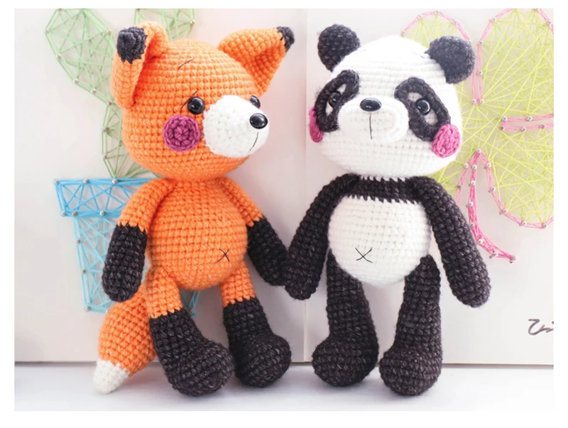 Ročno panda in Fox Amigurumi fox Kvačkanje Pletene Polnjene živali, divje živali, igrača, lutka baby Božično darilo Prop Dodatki
