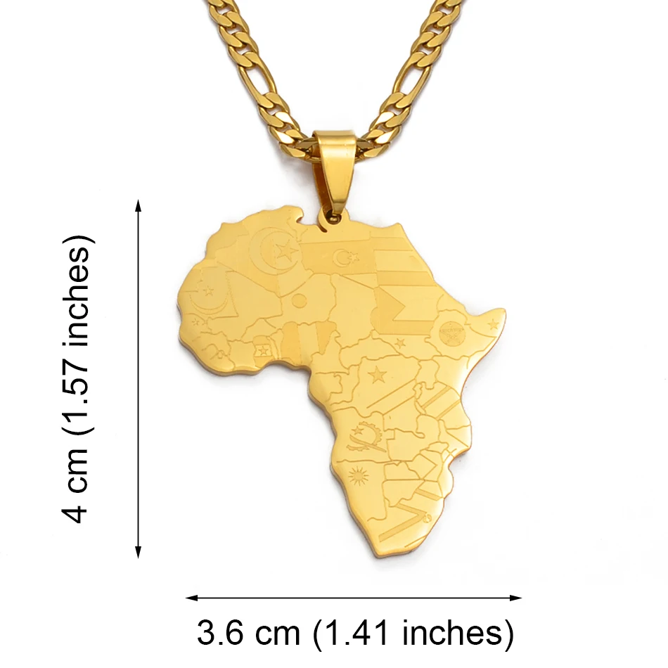 Anniyo Zemljevid Afrike Wth Državo Zastave Zemljevid Obesek Ogrlice za Moške/Ženske,Zlata Barva Afriške Zemljevidi Nakit Darila #035321