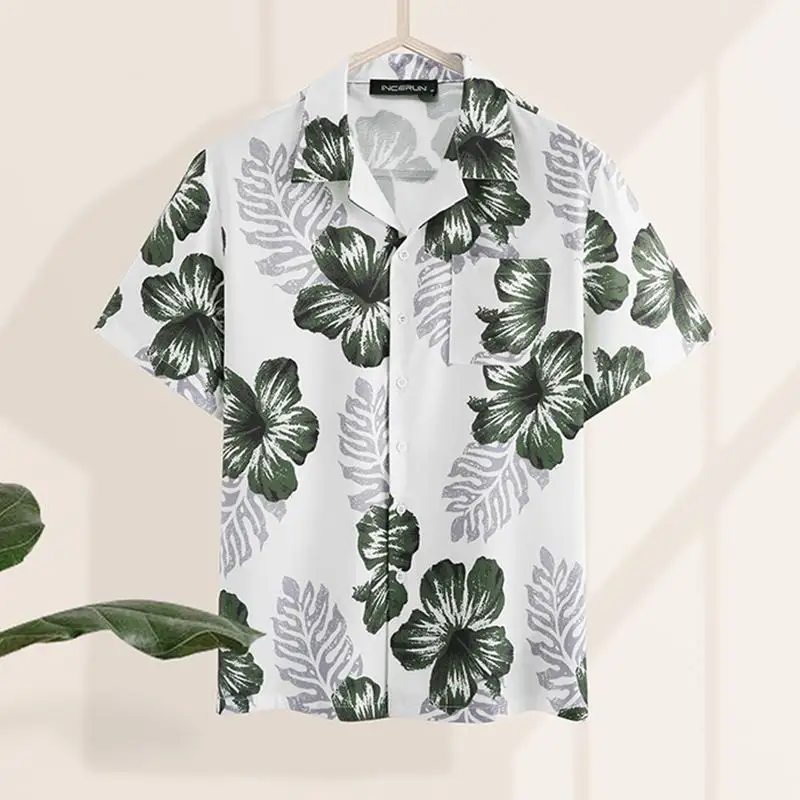 INCERUN Modni Moški Hawaiian Majica Cvet Tiskanja Kratek Rokav Elegantna River Camisas Hombre Ulica Počitnice Priložnostne Majice blagovne Znamke 2021