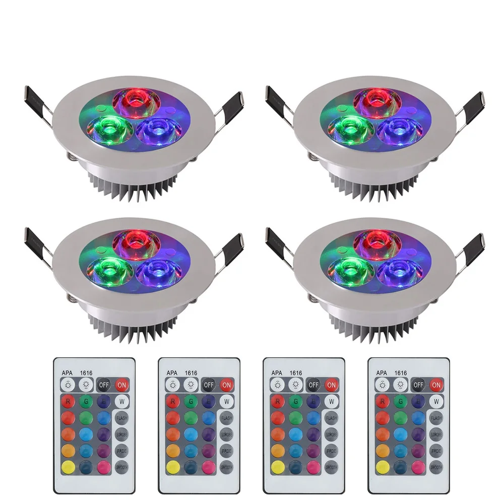[4/Paket] RGB LED Stropna Luč Barve Zamenljiva Vgradne Stropne Svetilke 85-265V Spot Luči LED Osvetlitev Z IR Krmilnik Romote
