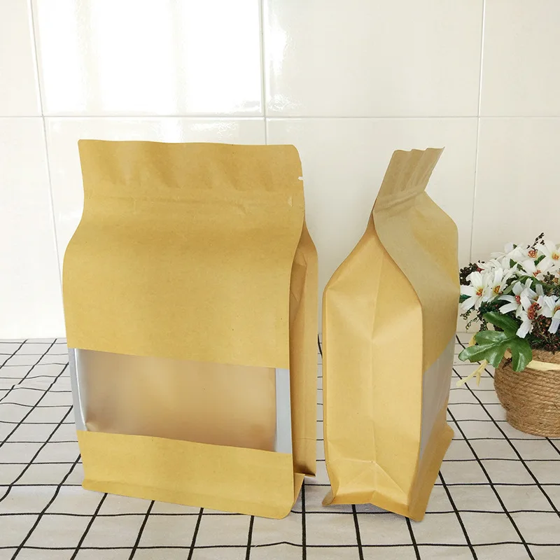 50pcs Osem strani tesnjenje vrečke pakiranje okno kraft papir za vreče kave darilo sladkarije hrane package velika torbica
