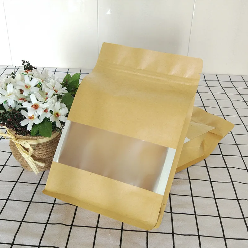 50pcs Osem strani tesnjenje vrečke pakiranje okno kraft papir za vreče kave darilo sladkarije hrane package velika torbica