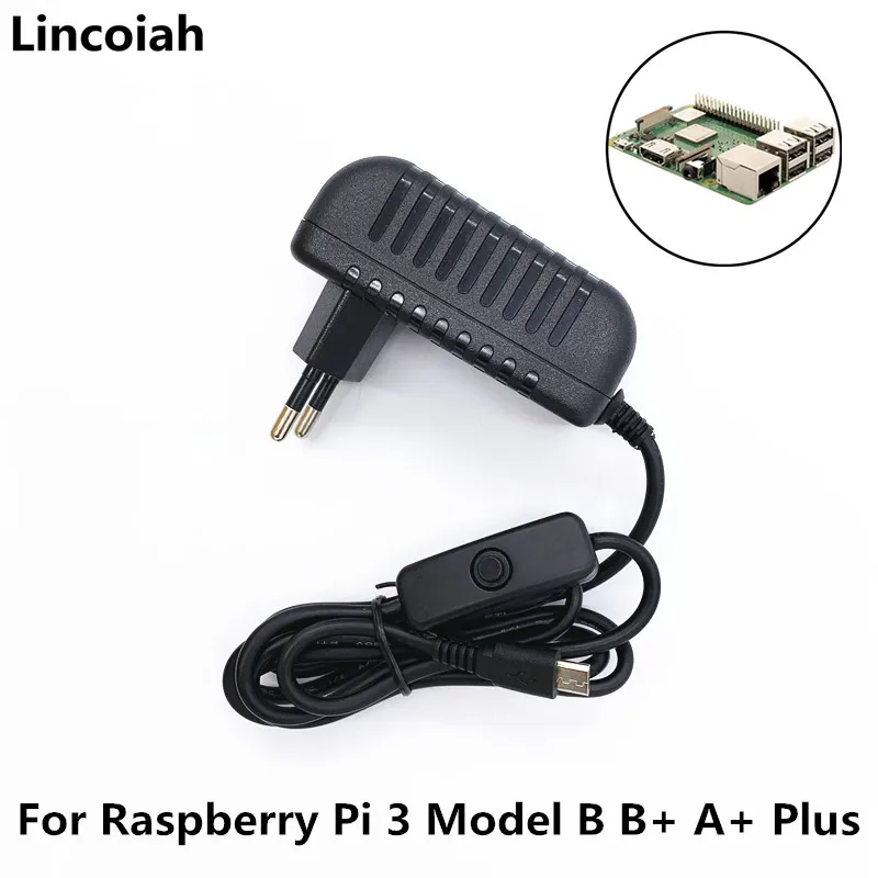 Lincoiah Napajanje Polnilnik AC/DC Adapter 5V 3A PSU Micro USB z Vklop/Izklop Stikalo za Raspberry Pi 3 Model B B+ A+ Plus