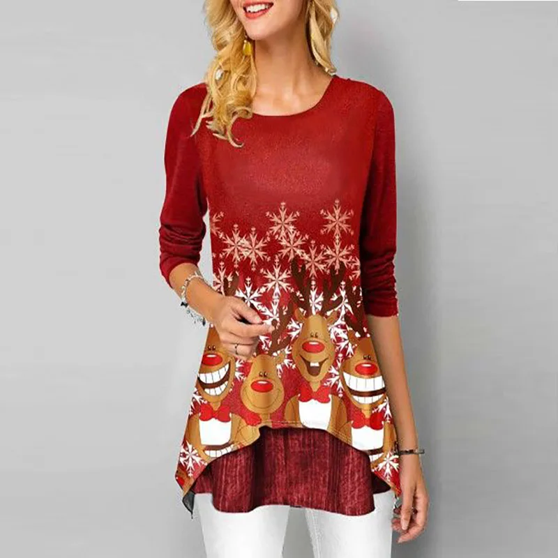 Nova Božič Rokavi Ženske Priložnostne Moda Božična Drevesa Udobno Svoboden Tisk T-Shirt Ženski Graphic T-majice Obleka Ženske