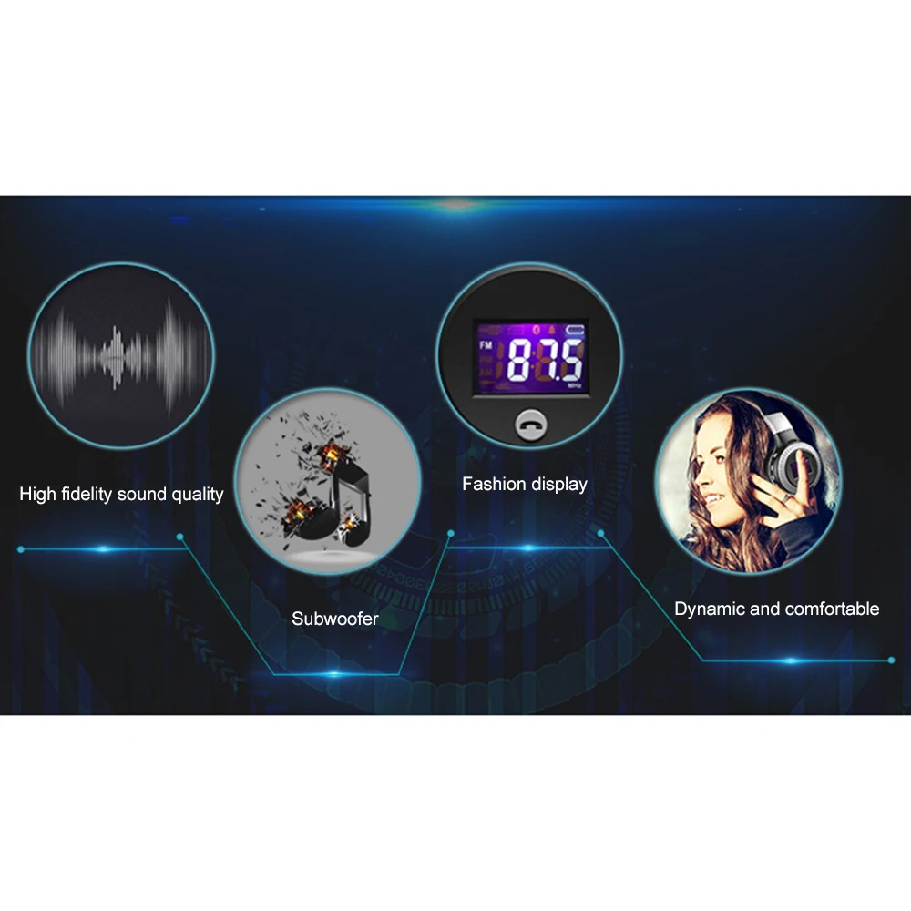 Bluetooth Slušalke, Brezžične Stereo Slušalke Slušalke z Mikrofonom Slušalke, Micro-SD Kartico, FM Radio, Telefon in PC
