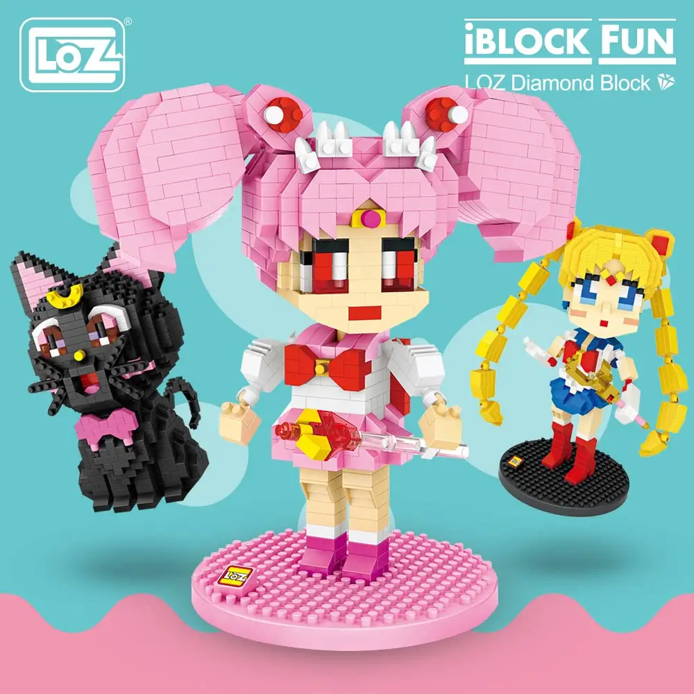 LOŠKI Diamond Blocks Risanka Luna Chibi Japonski Anime figuric Luna Mačka zidarske Opeke Diy Znak Igrače za Otroke, Otrok