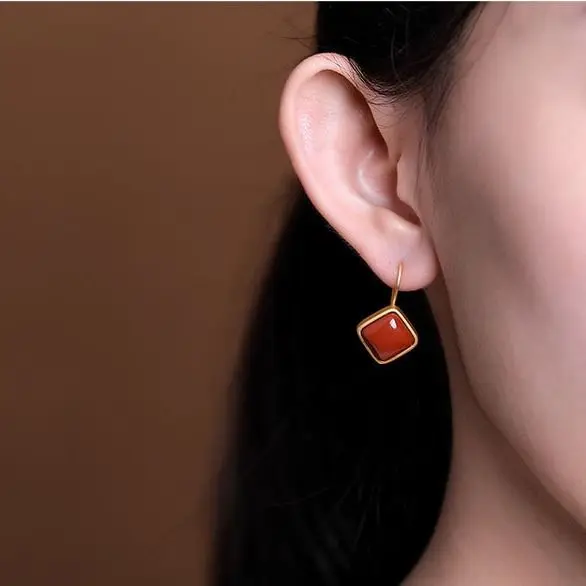 Južnega rdečega chalcedony geometrijske uho kavelj Kitajski retro slogu palace slog elegantno svetlobno razkošje čar ženske blagovne znamke nakit
