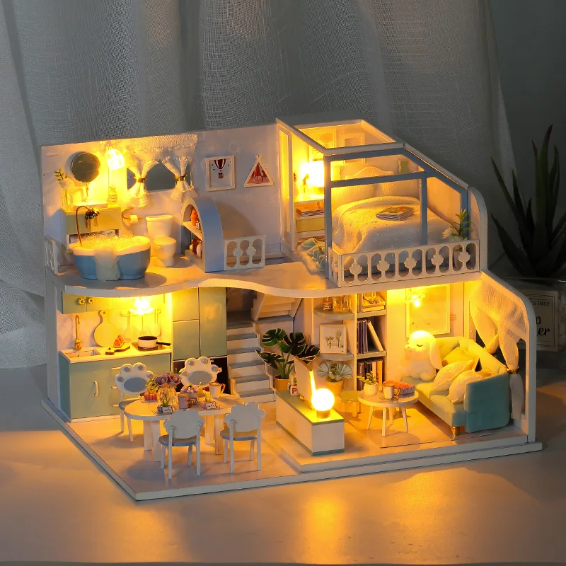 Cutebee DIY Lutke Lesena Lutka Hiše Miniaturni Lutke Pohištvo Komplet Igrač za otroke Novo Leto Božično Darilo Casa