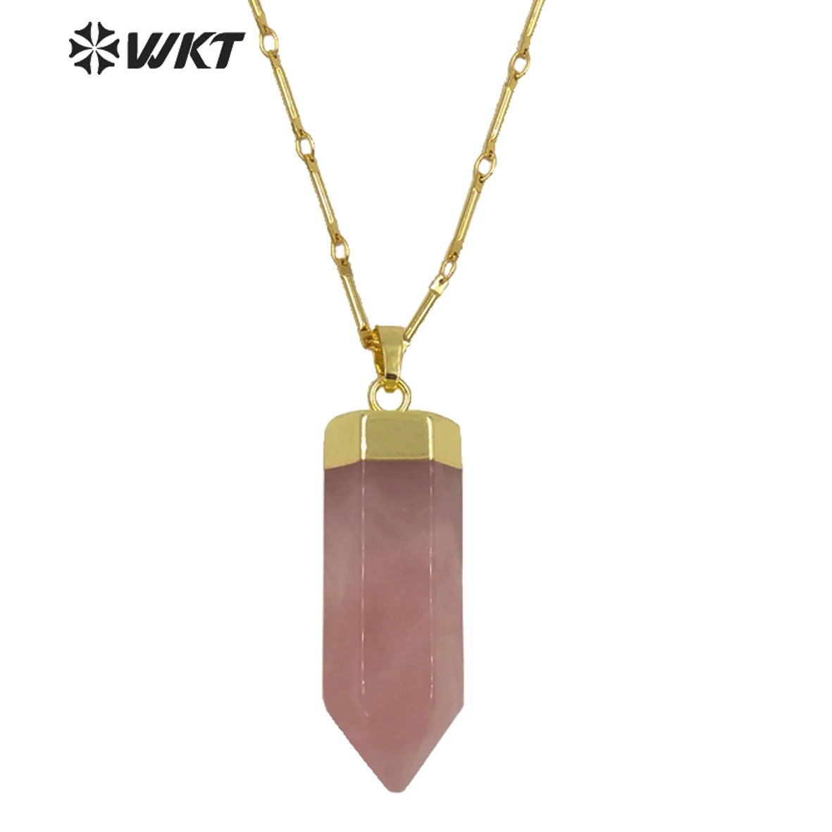 WT-N1144 Naravni Kristal Rose V Svinčnik Točke Obliko Zlata brez obeh skrajnih Roza Kremen Obesek Z 18